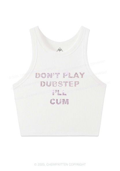 Rhinestone Dont Play Dubstep Y2K Crop Tank Top Cherrykitten