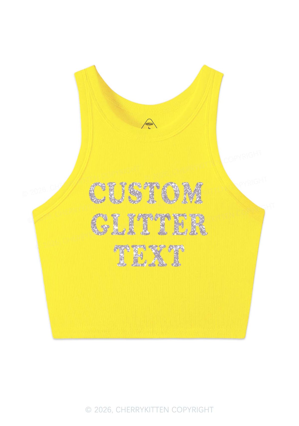 Custom Text Glitter Y2K Crop Tank Top Cherrykitten