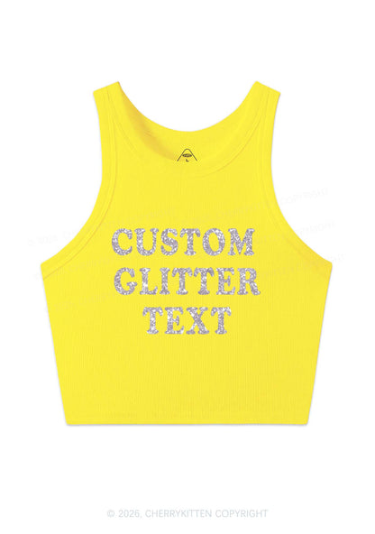 Custom Text Glitter Y2K Crop Tank Top Cherrykitten
