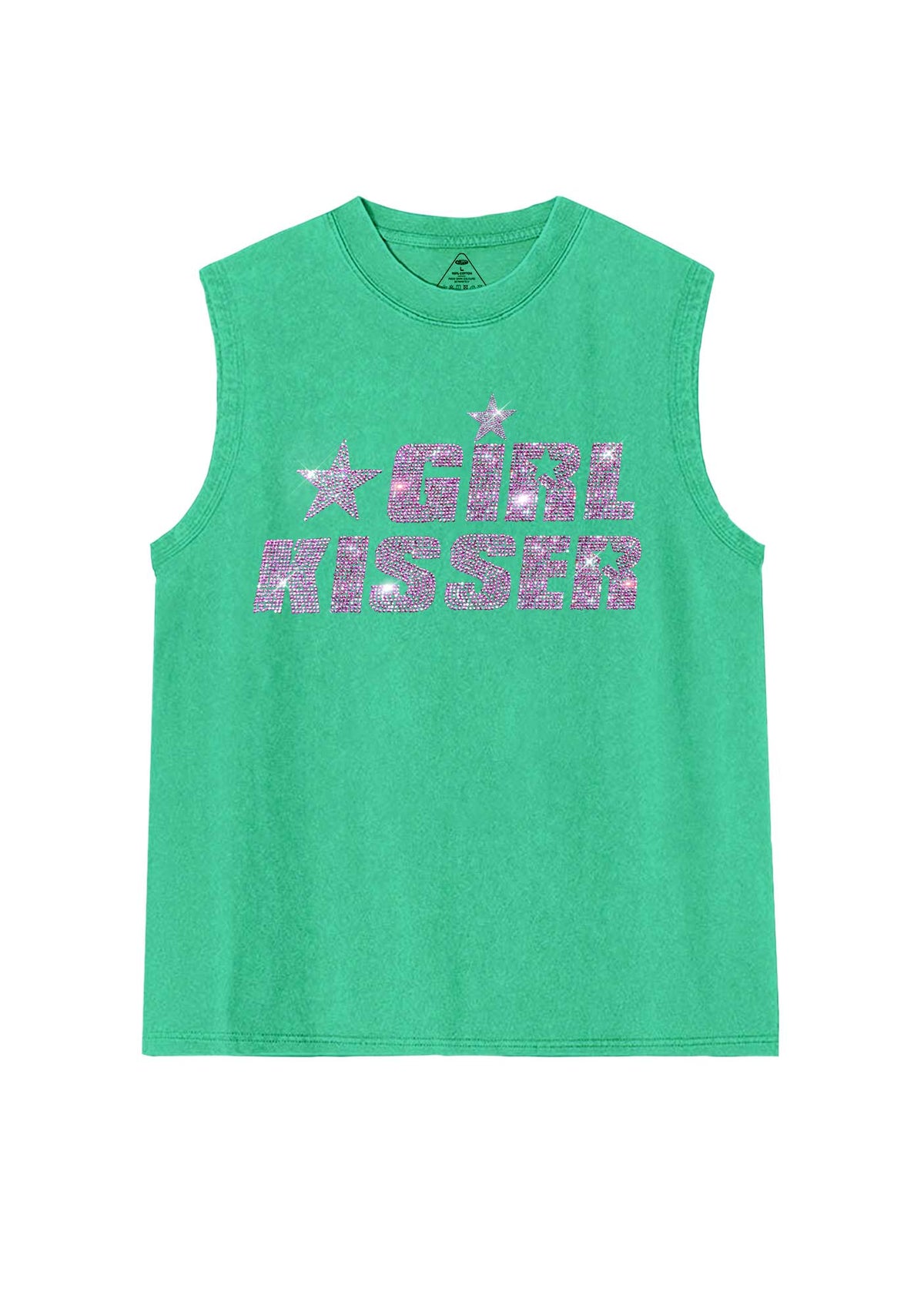 Rhinestone Girl Kisser Pride Y2K Washed Muscle Tank Cherrykitten