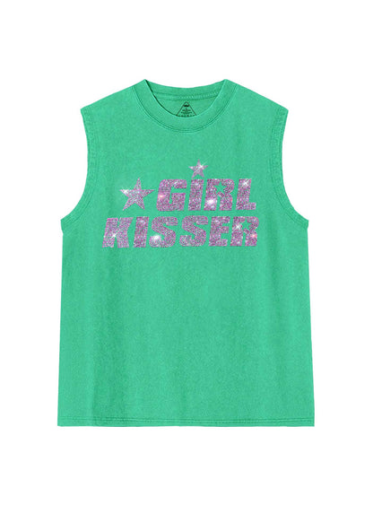Rhinestone Girl Kisser Pride Y2K Washed Muscle Tank Cherrykitten