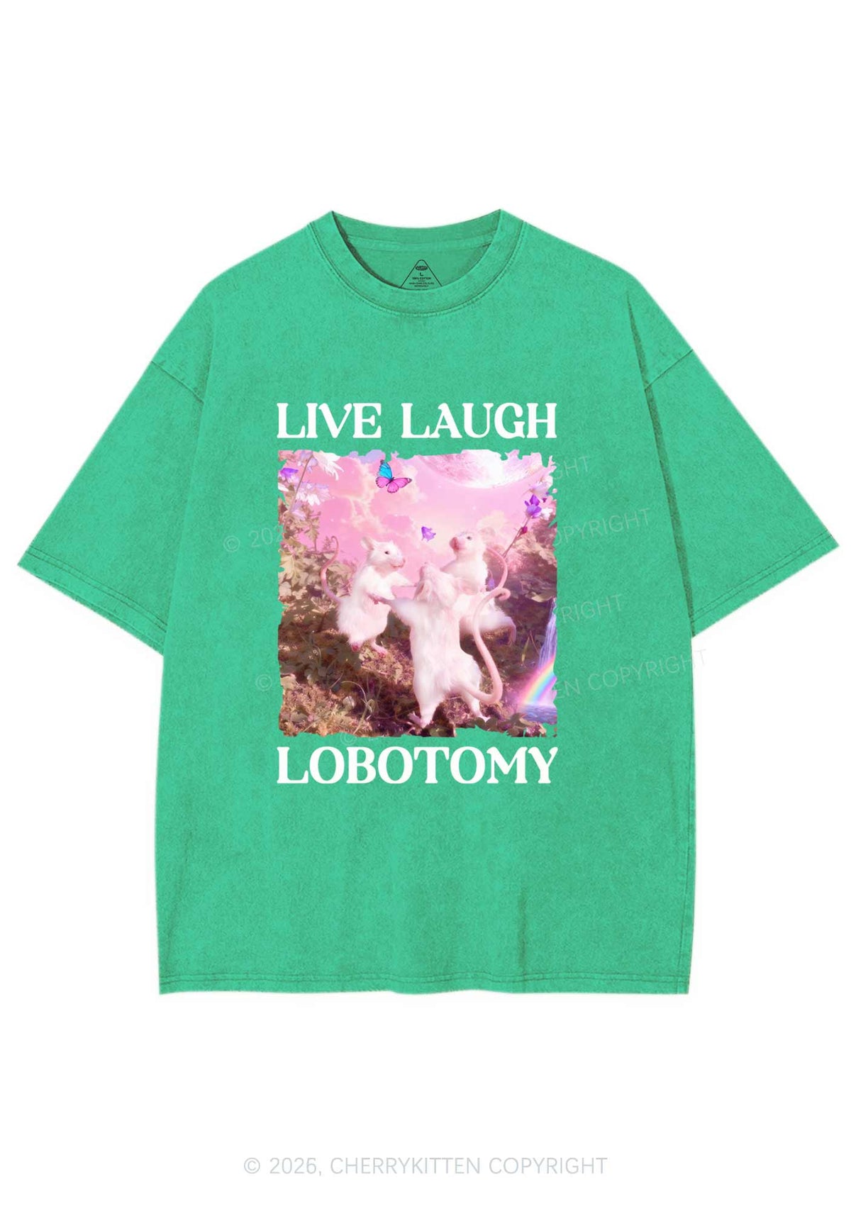 Live Laugh Lobotomy Rats Y2K Shirts Washed Tee Cherrykitten Art by OhStuffinell Taxidermy