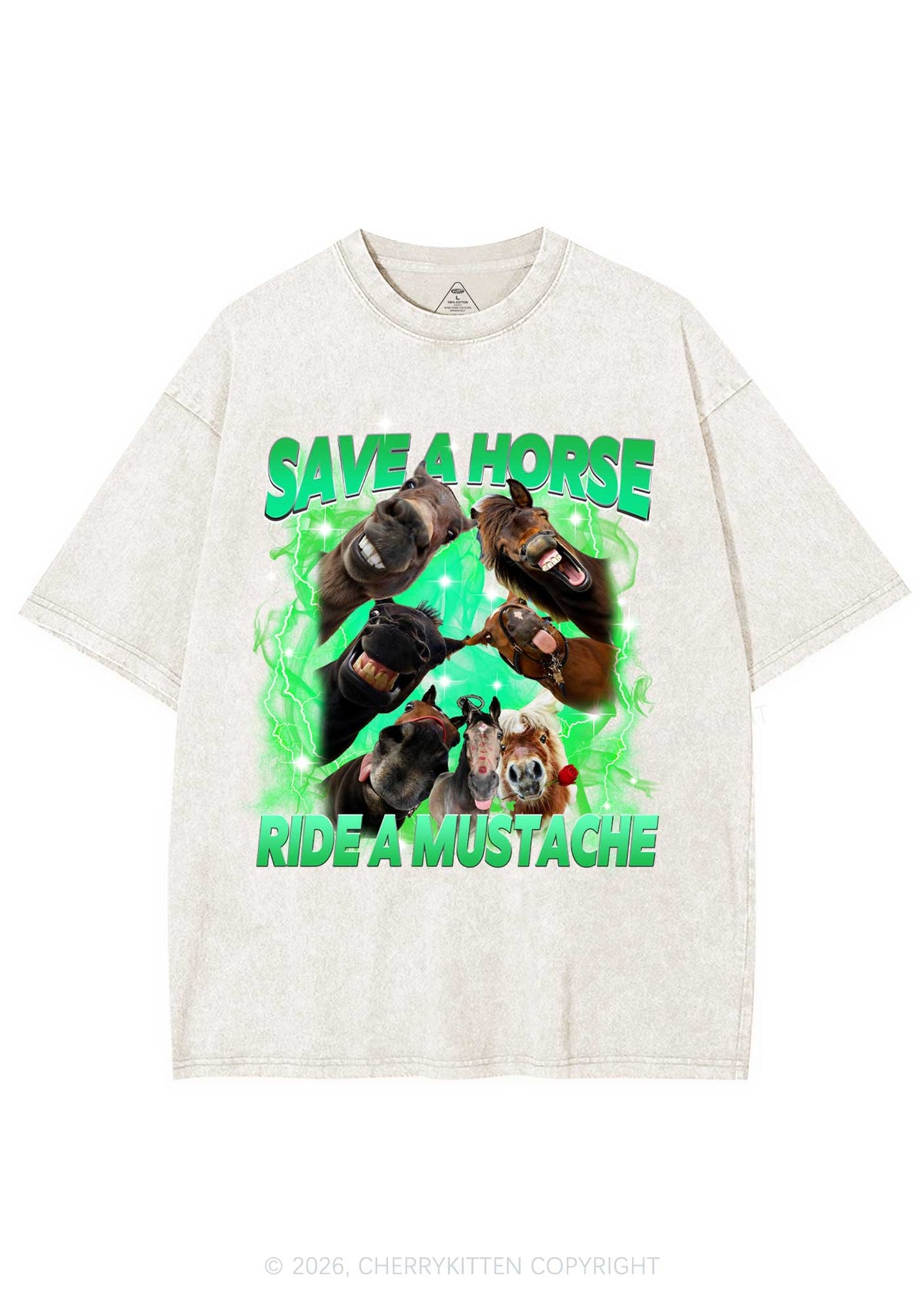 Save Horse Ride Mustache Y2K Shirts Washed Tee Cherrykitten