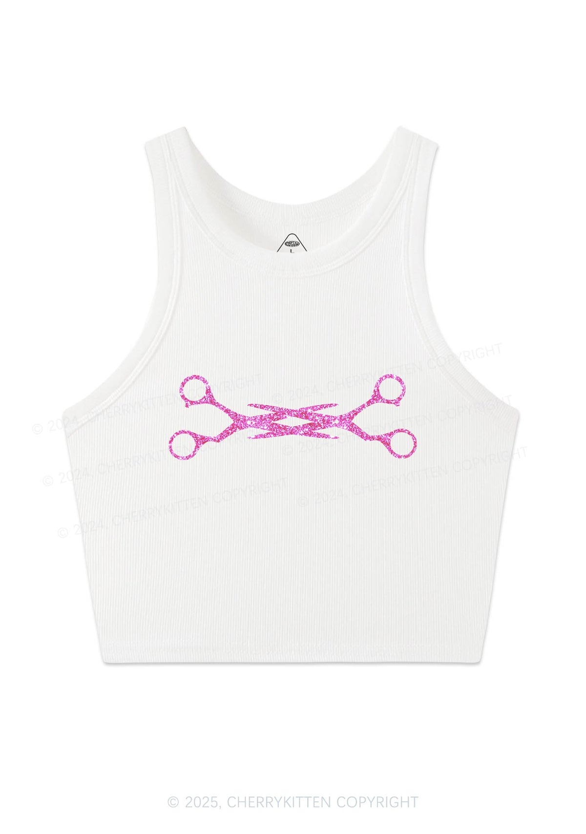 Glitter Pink Scissor Pride Y2K Crop Tank Top Cherrykitten