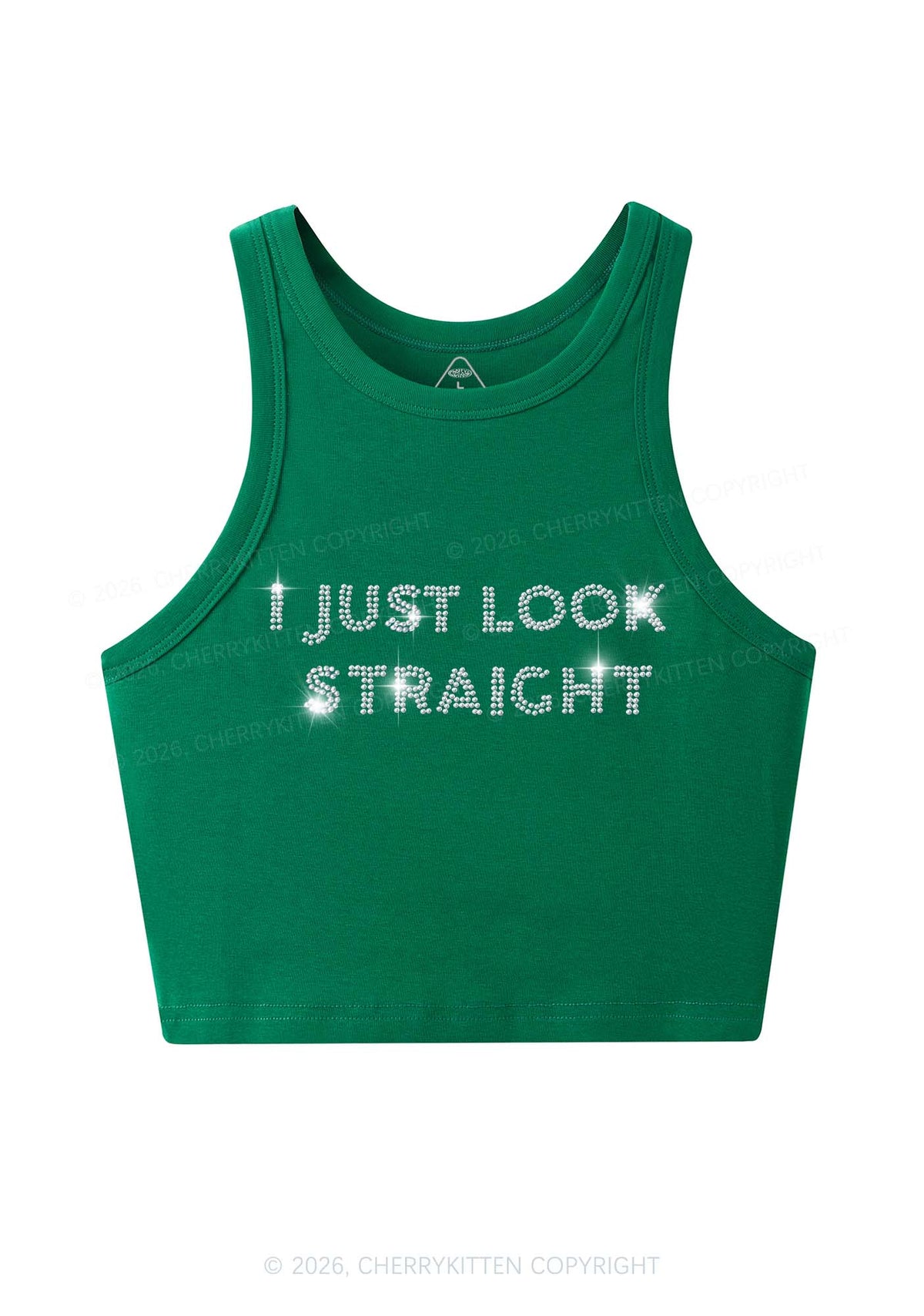Rhinestone I Just Look Straight Pride Y2K Crop Tank Top Cherrykitten