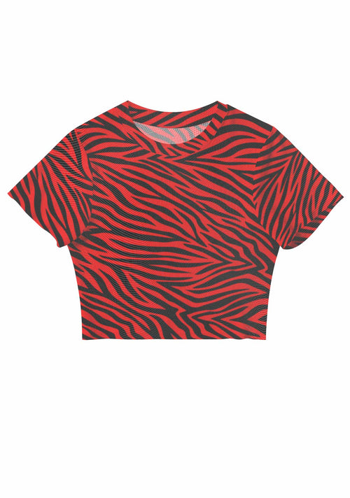 Halloween Red Zebra Stripe Y2K Mesh Crop Top Cherrykitten