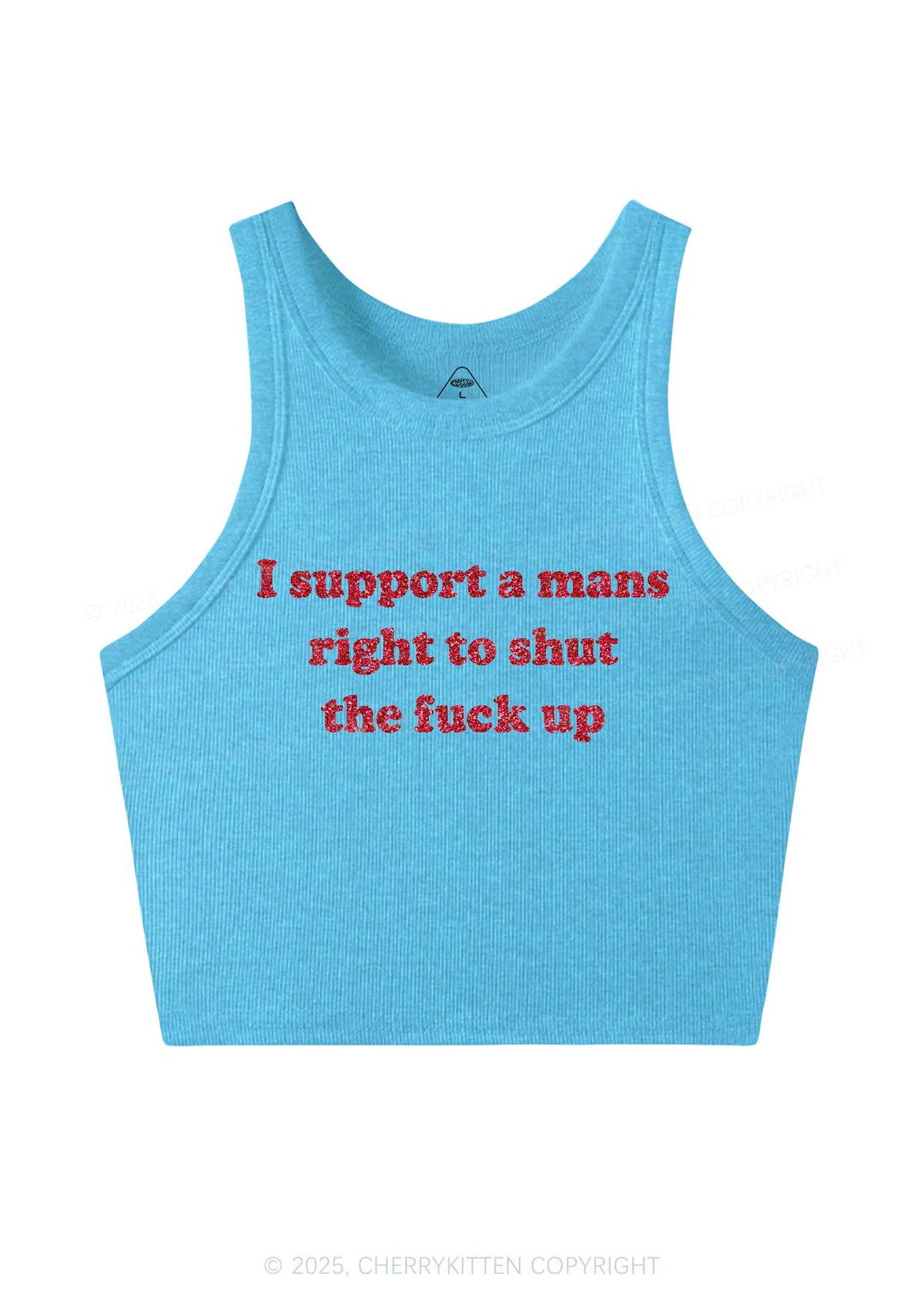 Glitter I Support A Mans Right Y2K Crop Tank Top Cherrykitten