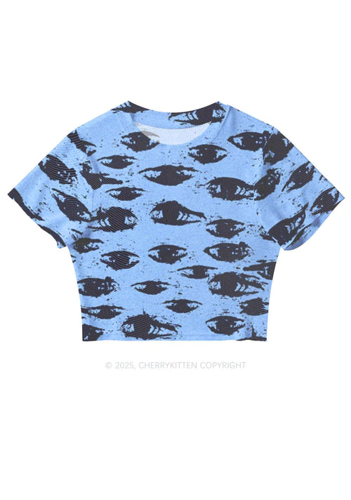 Eyes In The Blue Y2K Mesh Crop Top Cherrykitten