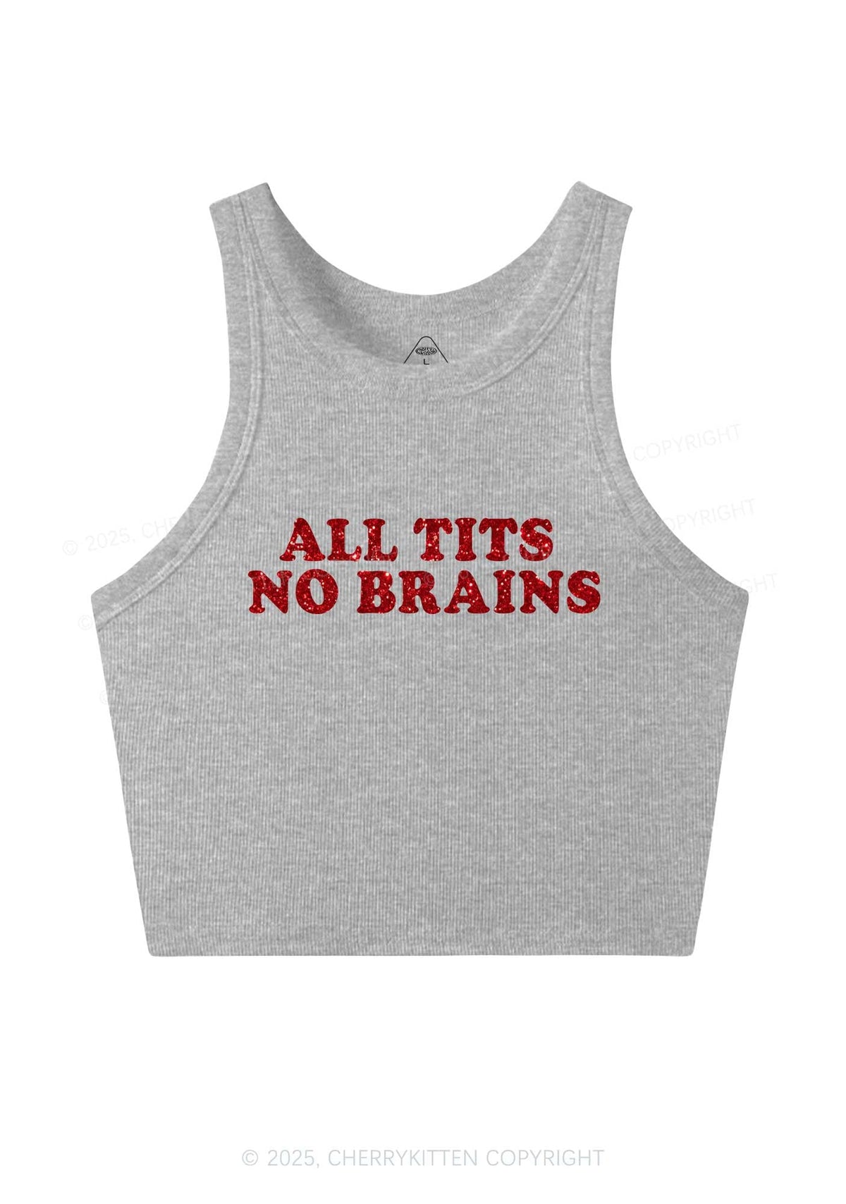 Glitter All Txts No Brains Y2K Crop Tank Top Cherrykitten