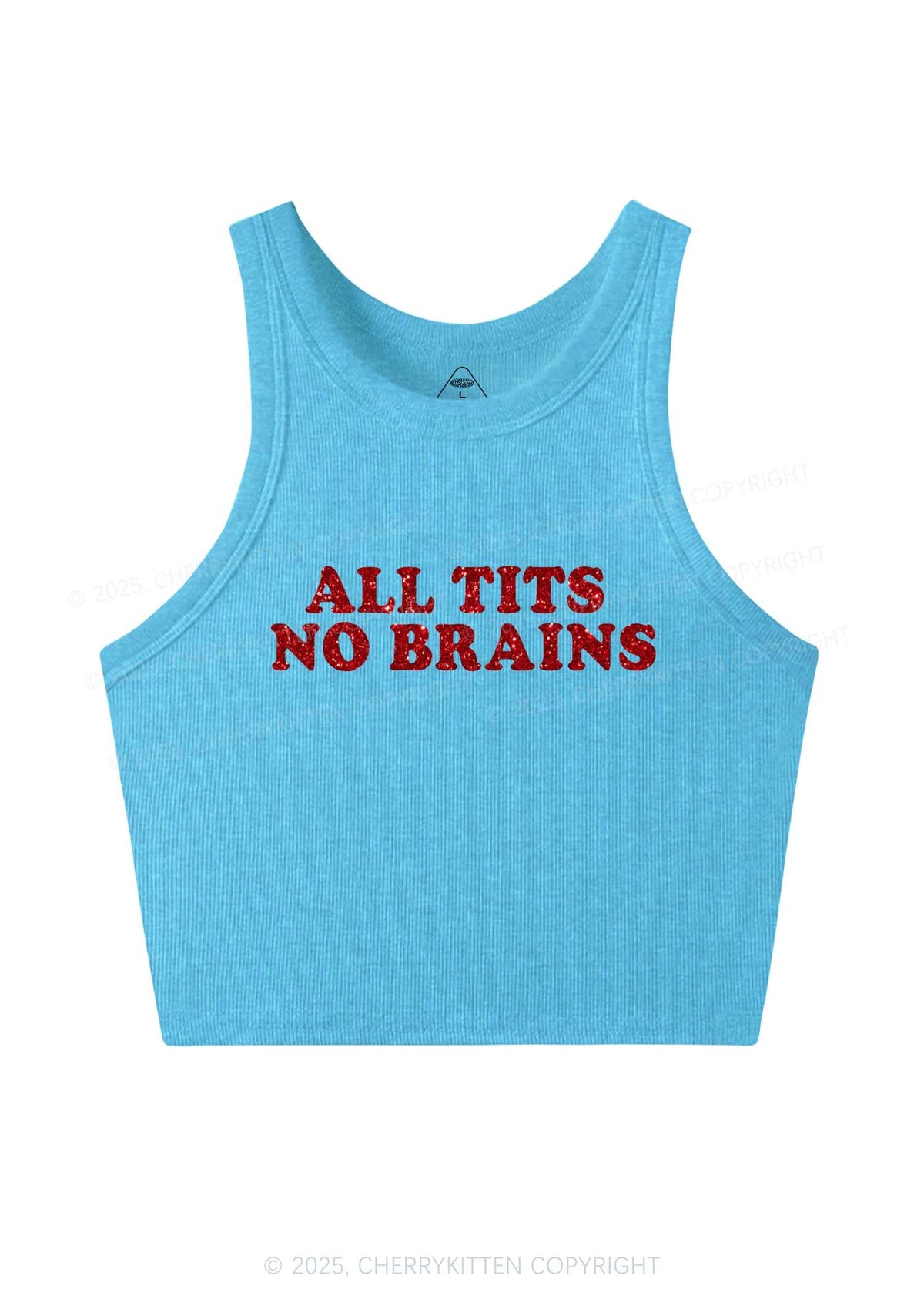 Glitter All Txts No Brains Y2K Crop Tank Top Cherrykitten