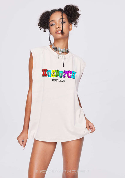 Custom Year Rainbow Husbutch Pride Y2K Washed Muscle Tank Cherrykitten