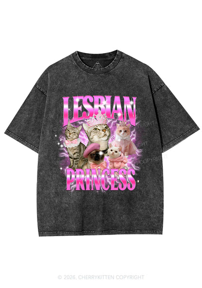 Lesbian Princess Cats Y2K Shirts Washed Tee Cherrykitten