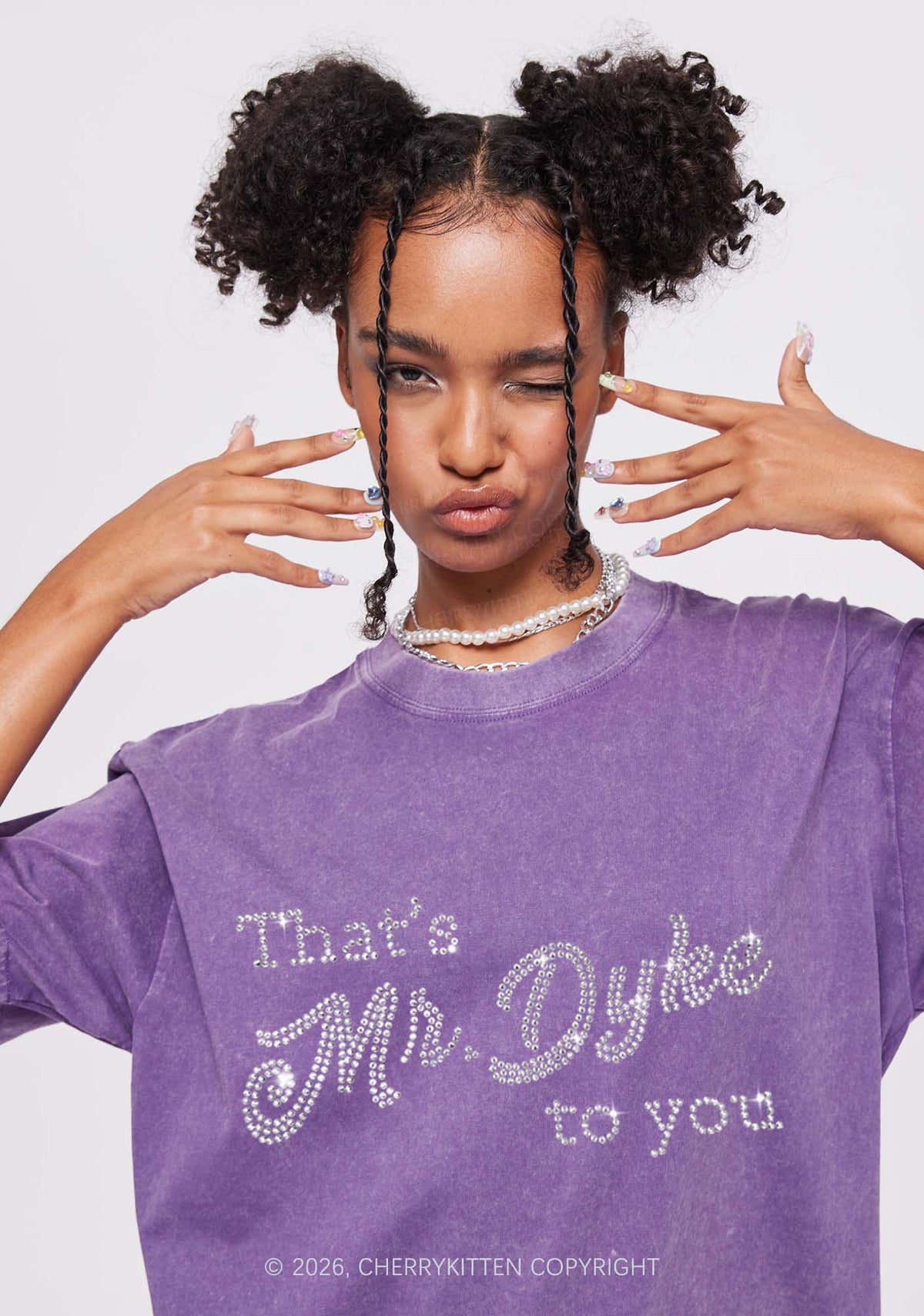 Rhinestone Thats Mr Dyke To You Pride Y2K Shirts Washed Tee Cherrykitten