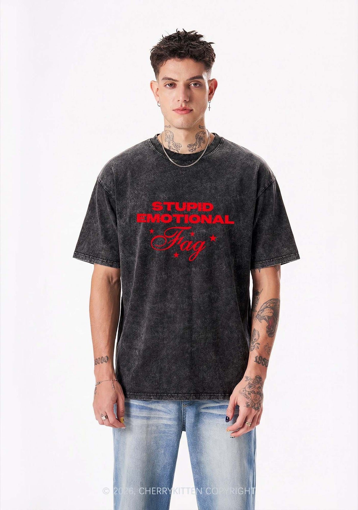 Stupid Emotional Fag Pride Y2K Shirts Washed Tee Cherrykitten