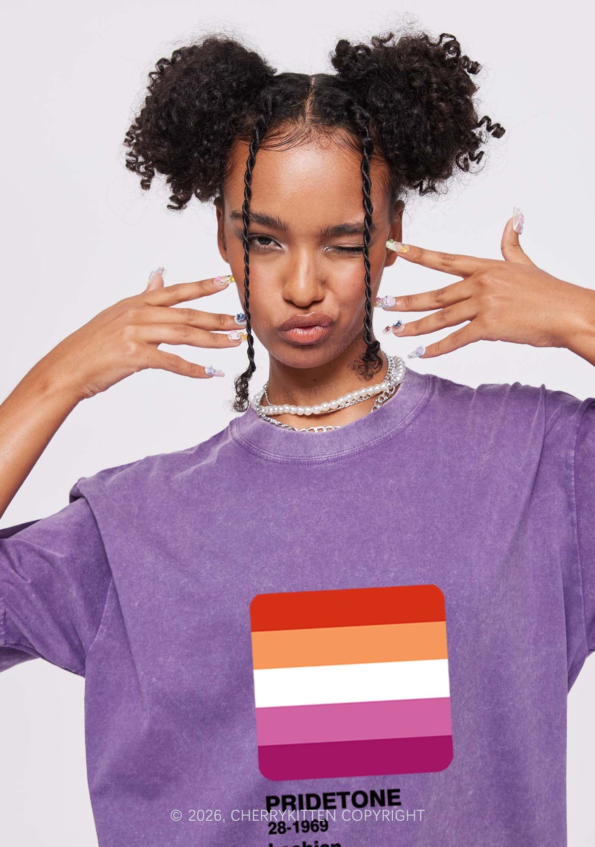 Pridetone Lesbian Pride Y2K Shirts Washed Tee Cherrykitten