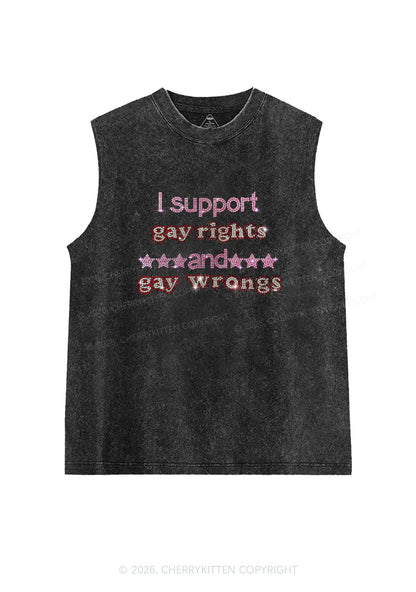 Rhinestone I Support Gay Rights Y2K Washed Muscle Tank Cherrykitten