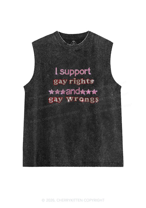 Rhinestone I Support Gay Rights Y2K Washed Muscle Tank Cherrykitten