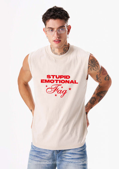 Stupid Emotional Fag Pride Y2K Washed Muscle Tank Cherrykitten
