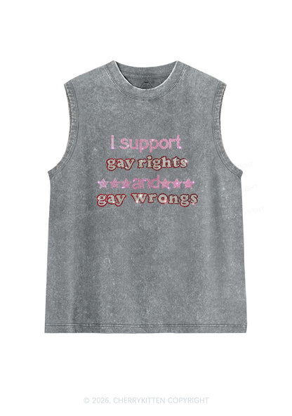 Rhinestone I Support Gay Rights Y2K Washed Muscle Tank Cherrykitten