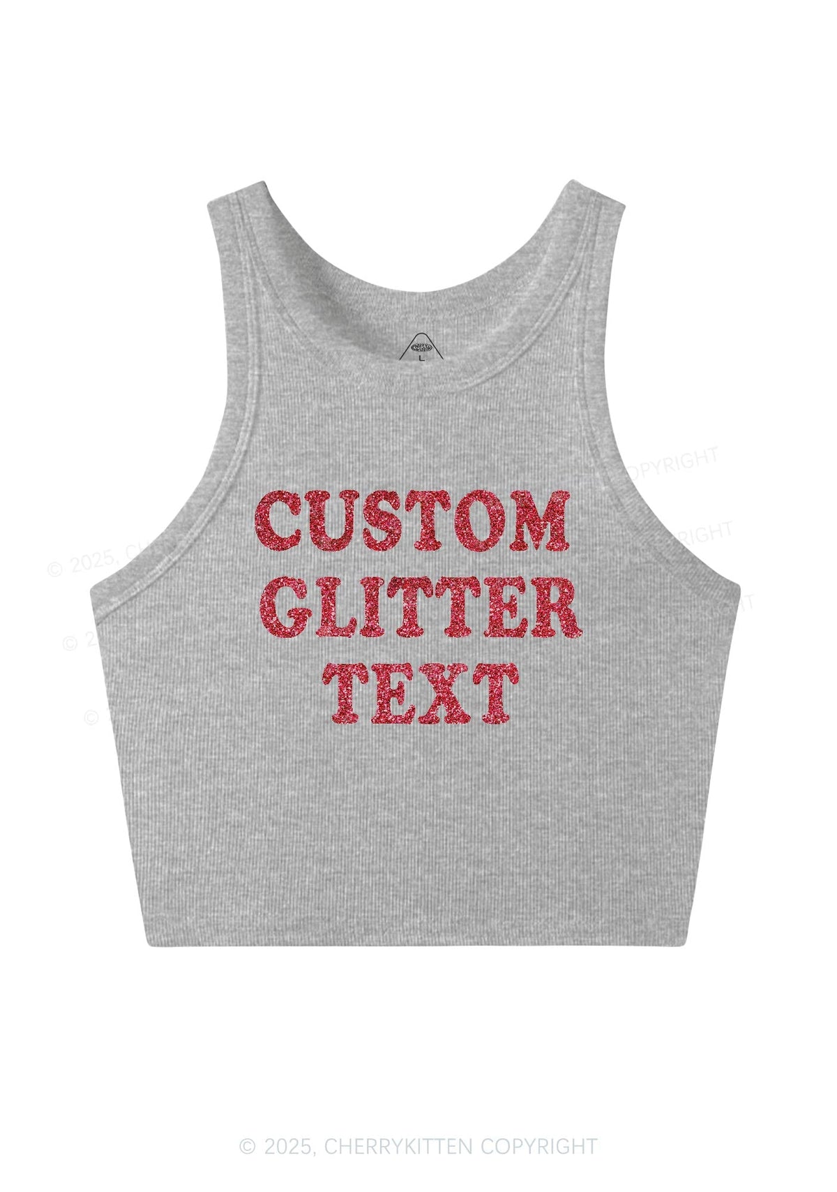 Custom Text Glitter Y2K Crop Tank Top Cherrykitten