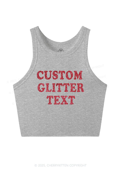 Custom Text Glitter Y2K Crop Tank Top Cherrykitten
