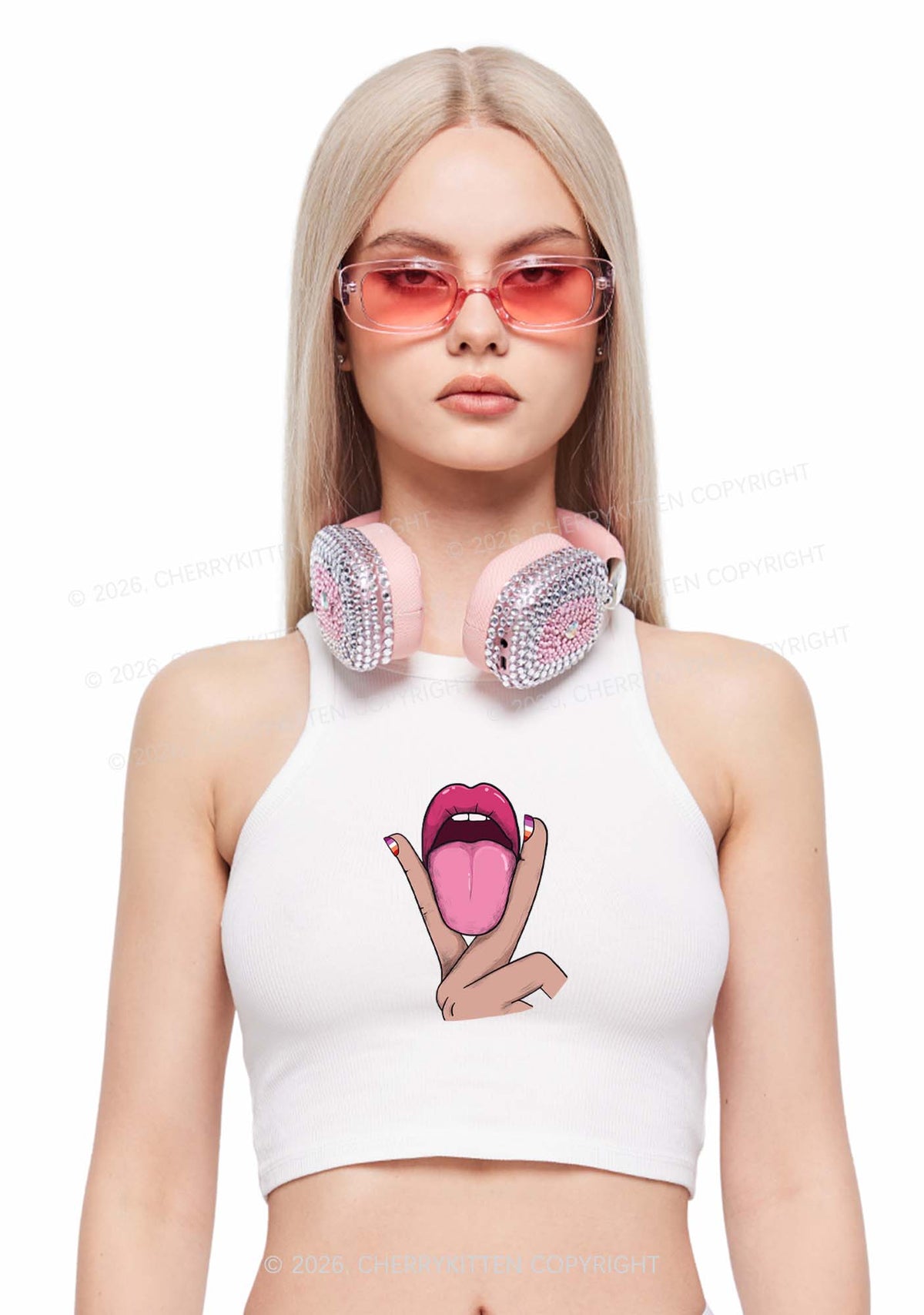 Lesbian Kissing Pride Y2K Crop Tank Top Cherrykitten