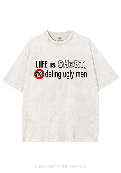 Stop Dating Ugly Men Y2K Shirts Washed Tee Cherrykitten