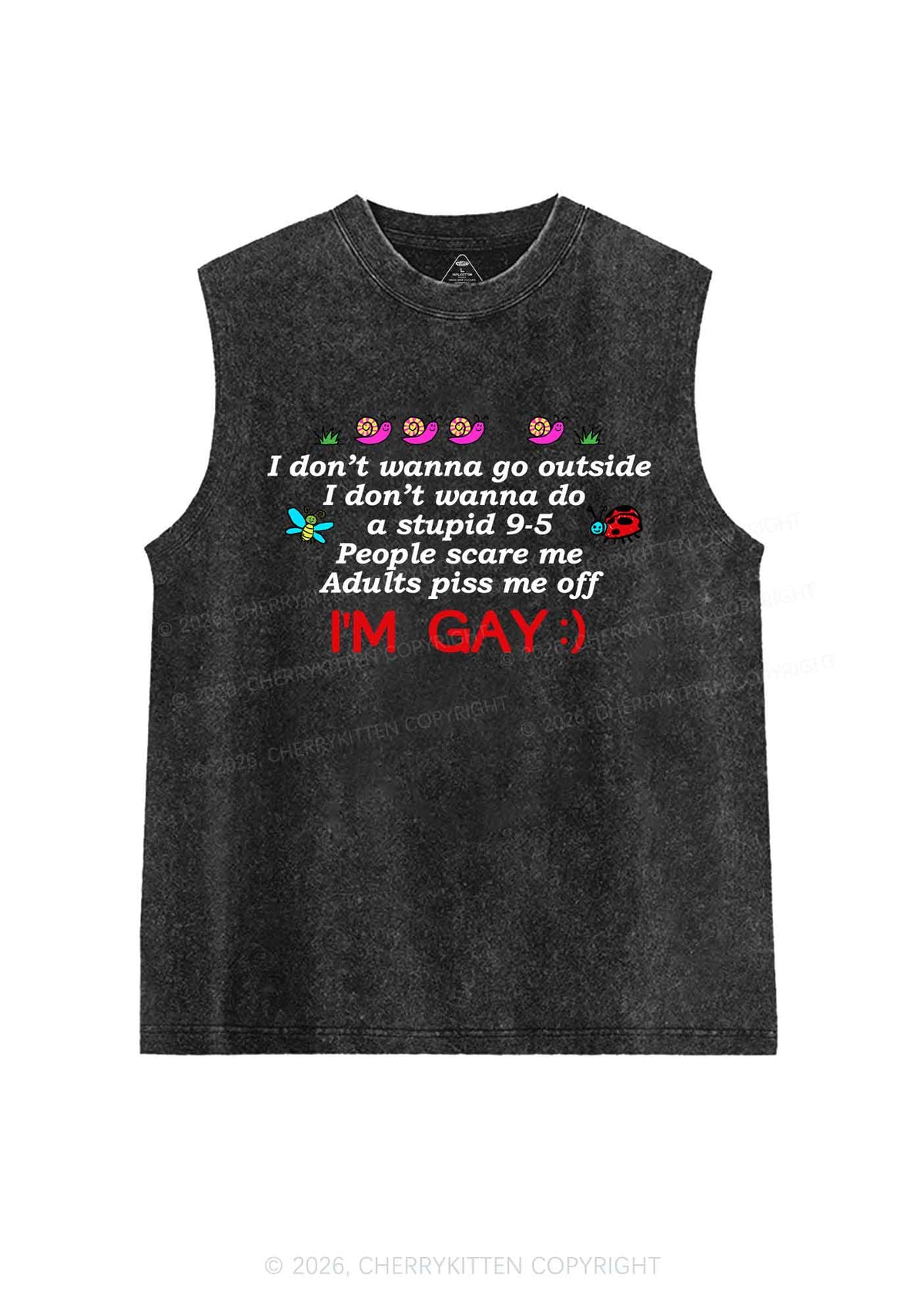 People Scare Me Im Gay Pride Y2K Washed Muscle Tank Cherrykitten