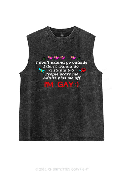 People Scare Me Im Gay Pride Y2K Washed Muscle Tank Cherrykitten
