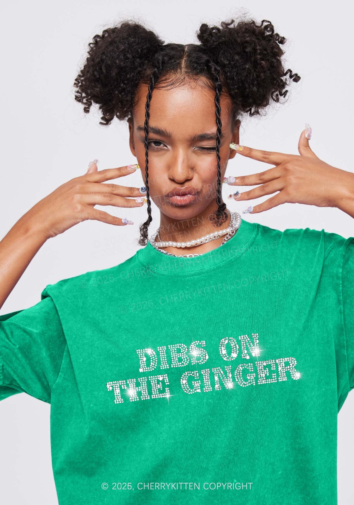 Rhinestone Dibs On The Ginger St Patricks Y2K Shirts Washed Tee Cherrykitten