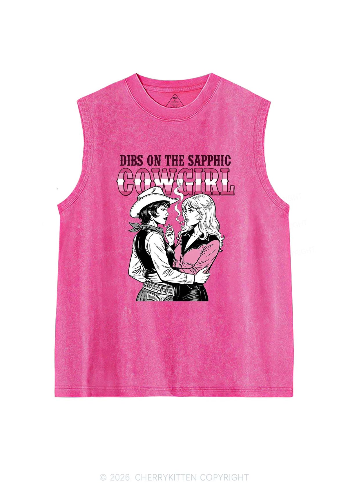 Dibs On The Sapphic Cowgirl Pride Y2K Washed Muscle Tank Cherrykitten