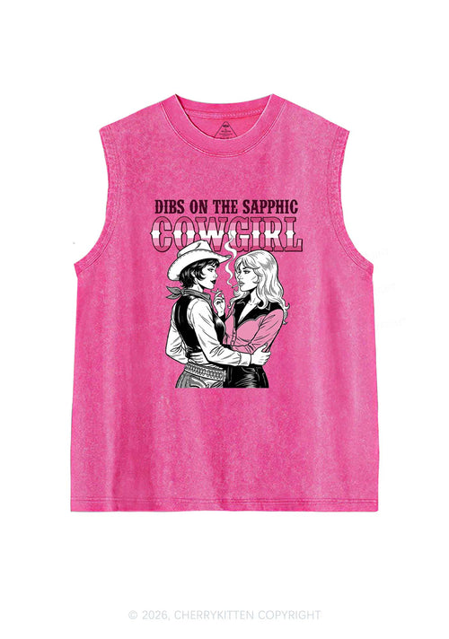 Dibs On The Sapphic Cowgirl Pride Y2K Washed Muscle Tank Cherrykitten