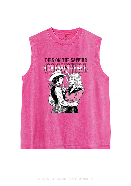 Dibs On The Sapphic Cowgirl Pride Y2K Washed Muscle Tank Cherrykitten