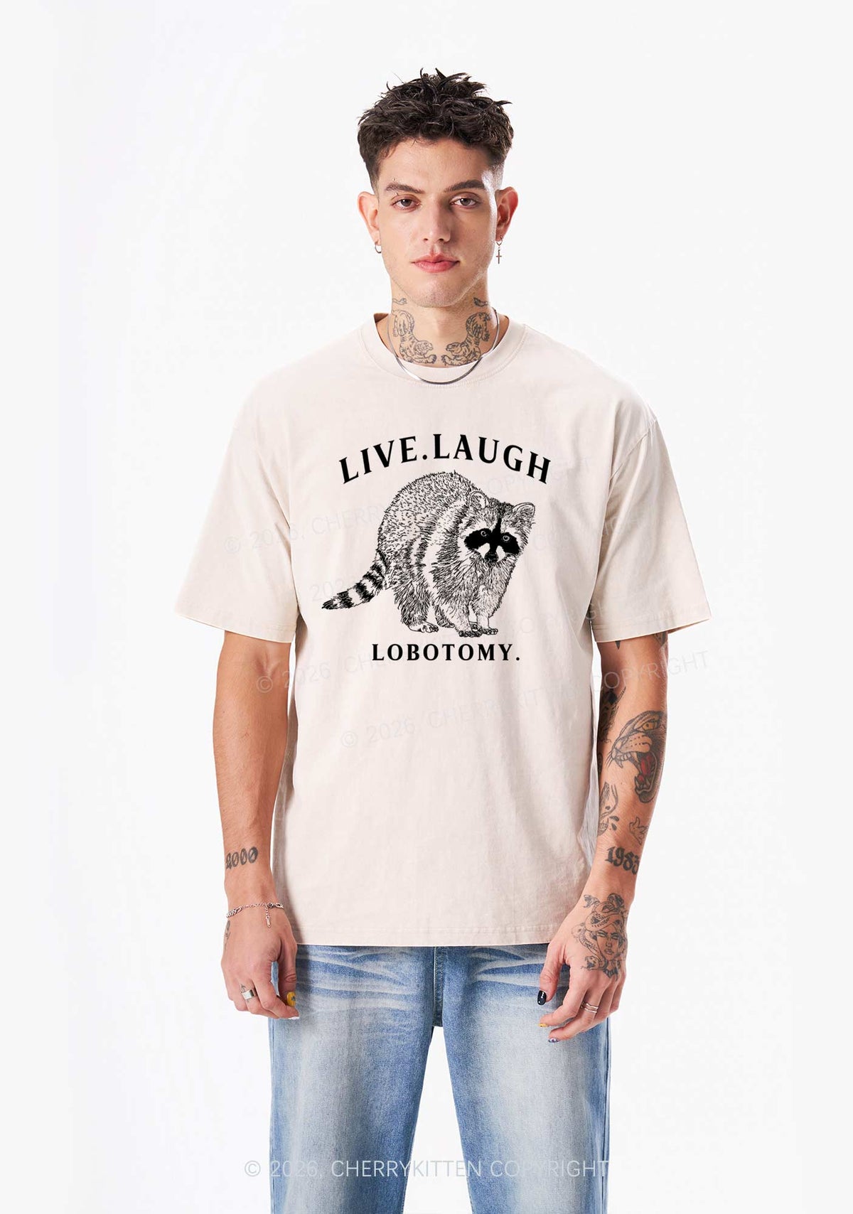 Live Laugh Lobotomy Raccoon Y2K Shirts Washed Tee Cherrykitten