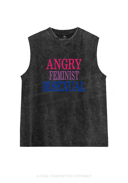 Angry Feminist Bisexual Pride Y2K Washed Muscle Tank Cherrykitten