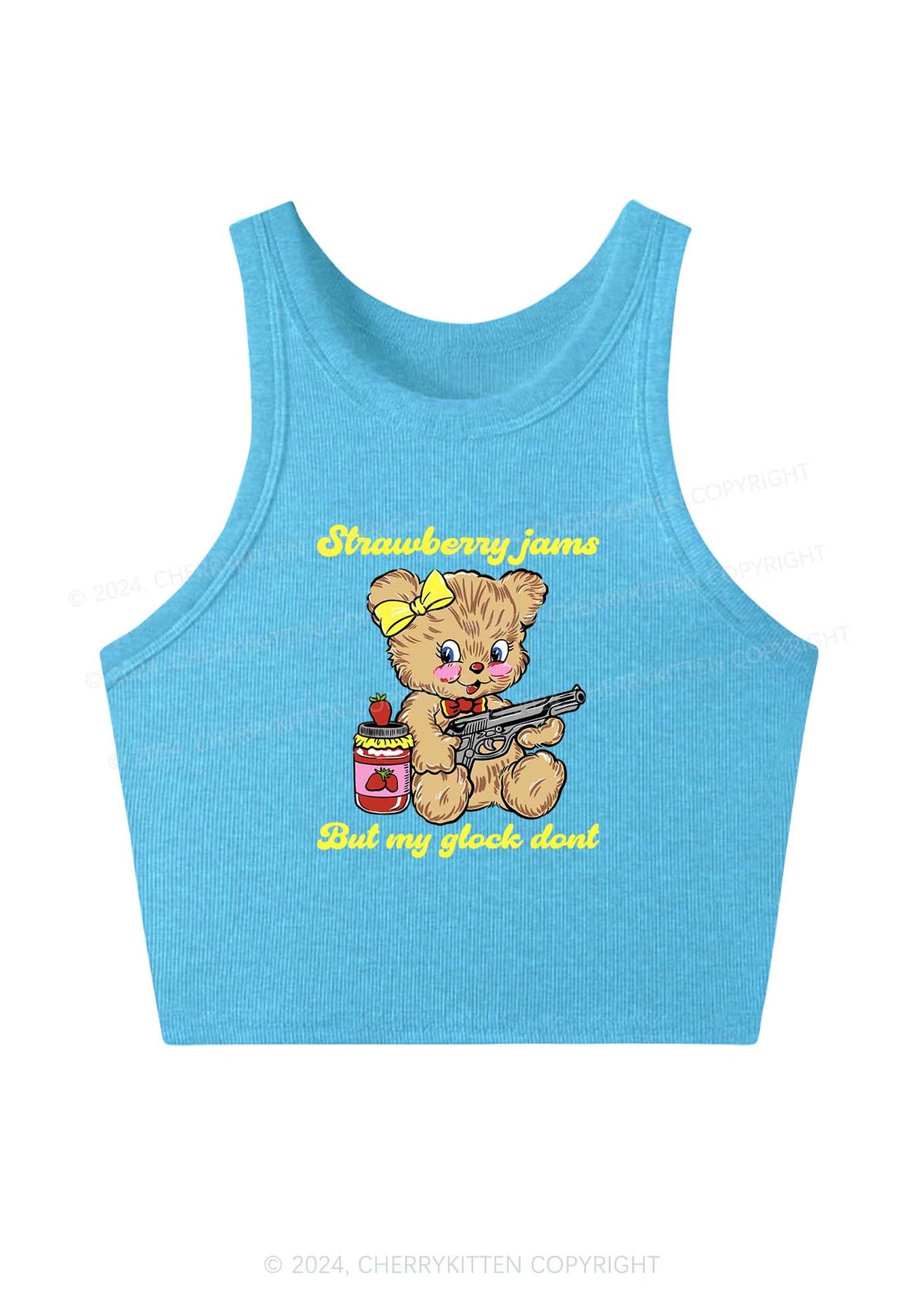Strawberry Jams Bear Y2K Crop Tank Top Cherrykitten