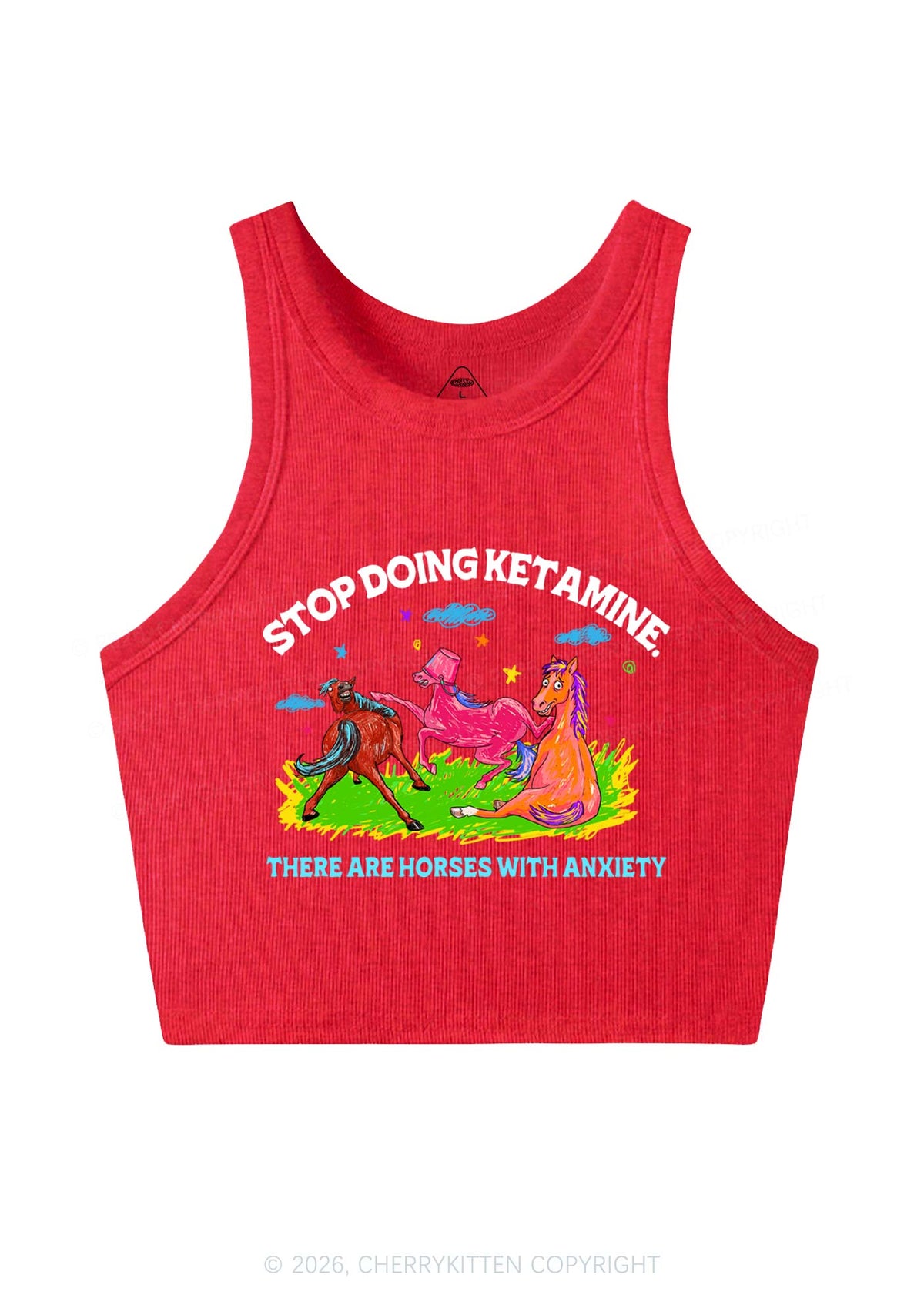 Horses With Anxiety Y2K Crop Tank Top Cherrykitten