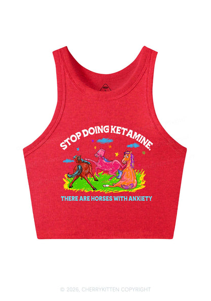 Horses With Anxiety Y2K Crop Tank Top Cherrykitten