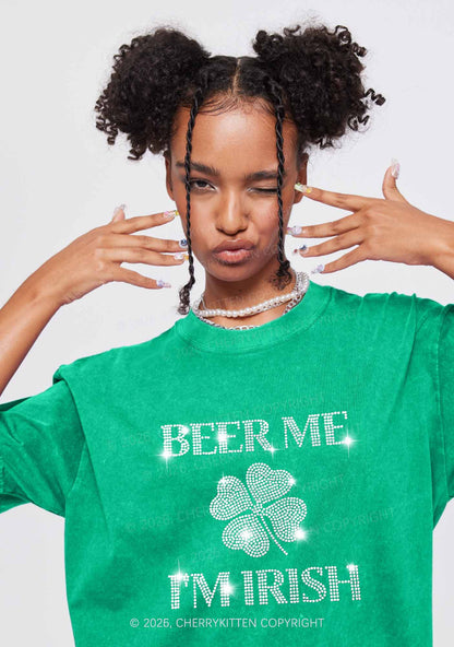 Rhinestone Beer Me Im Irish St Patricks Y2K Shirts Washed Tee Cherrykitten