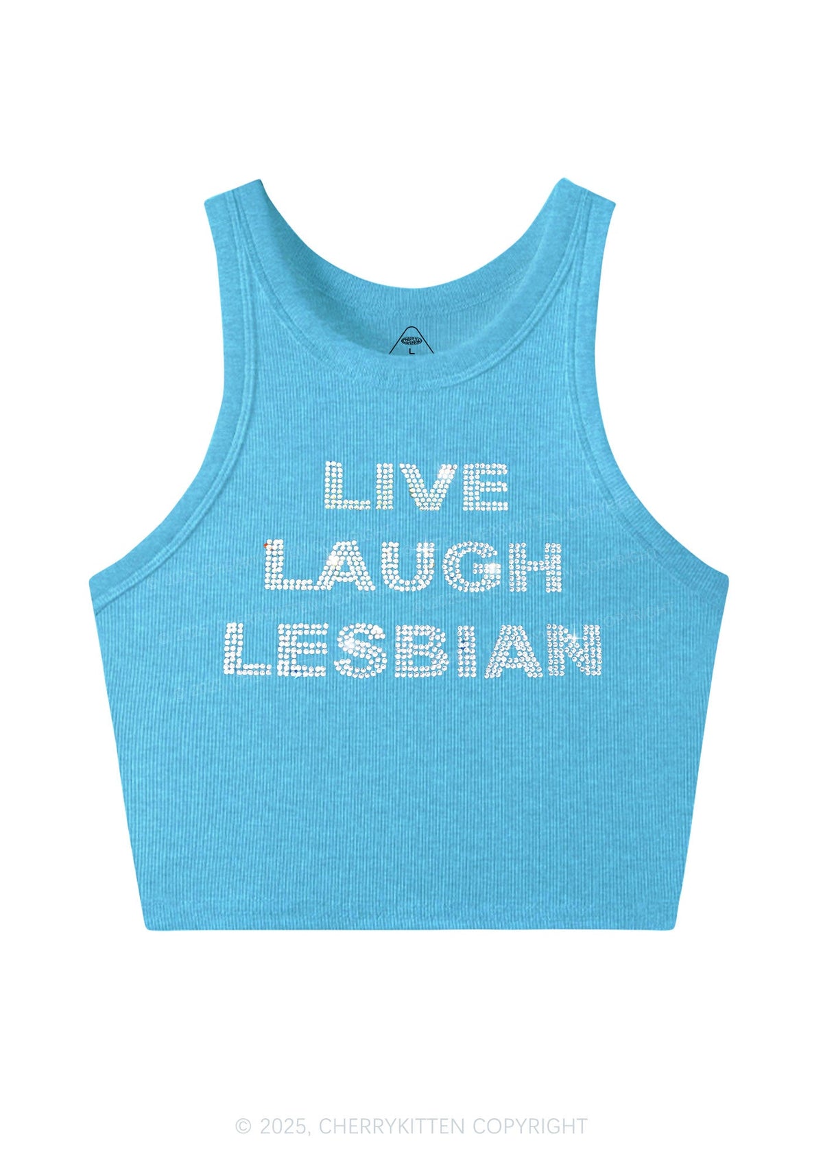 Rhinestone Live Laugh Lesbian Pride Y2K Crop Tank Top Cherrykitten