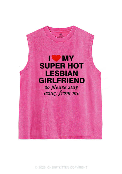 I Love My Super Hot Lesbian GF Pride Y2K Washed Muscle Tank Cherrykitten