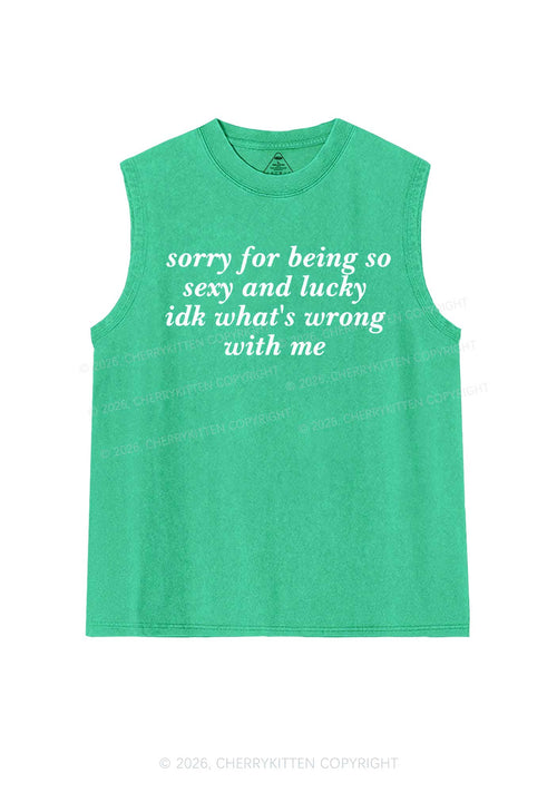 Sorry For Being So Lucky St Patricks Y2K Washed Tank Cherrykitten