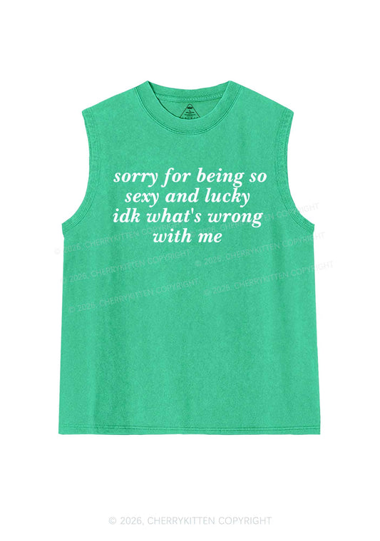 Sorry For Being So Lucky St Patricks Y2K Washed Tank Cherrykitten