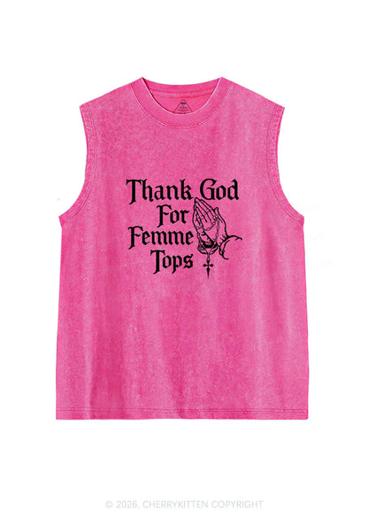 Thank God For Femme Tops Pride Y2K Washed Muscle Tank Cherrykitten