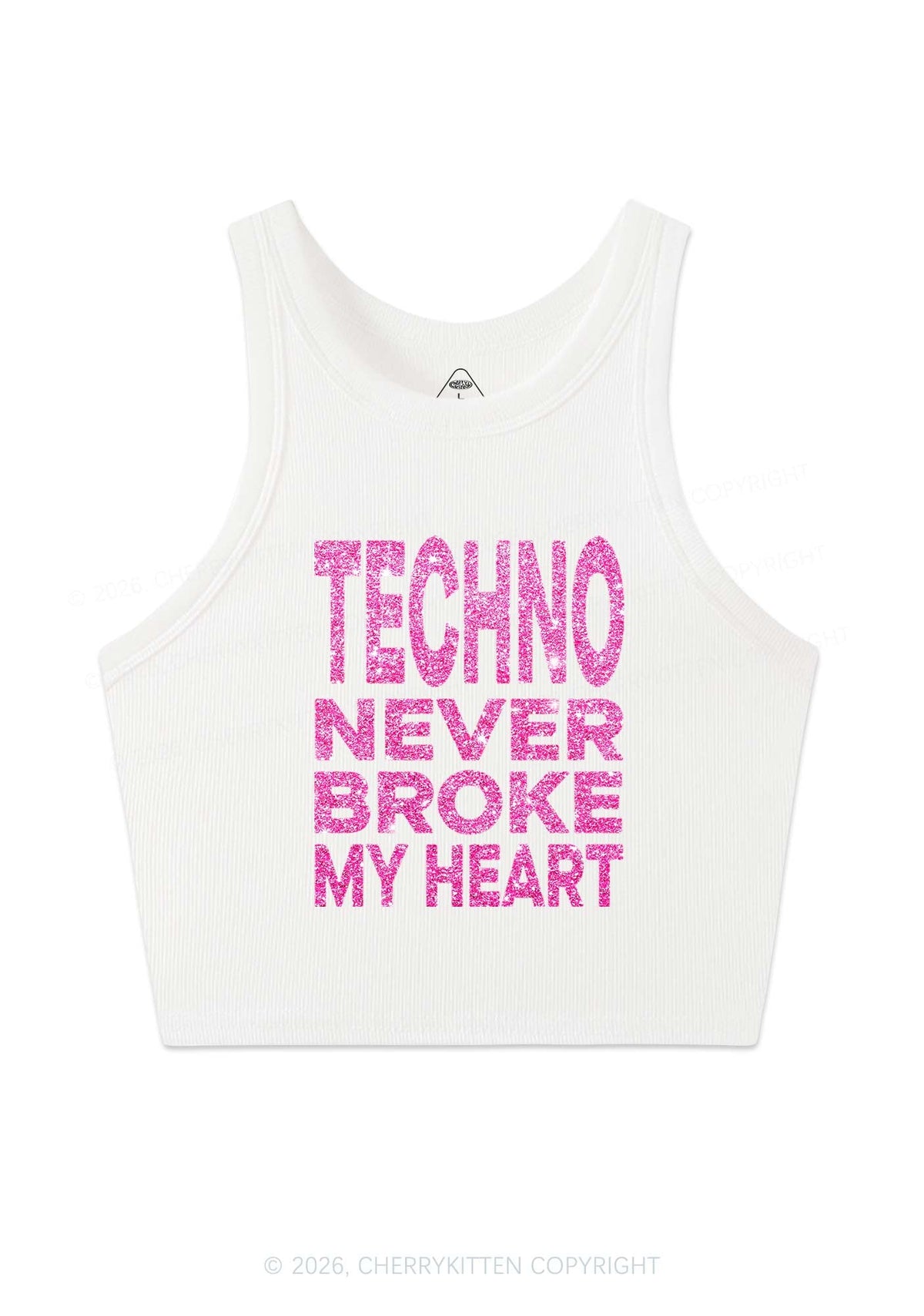 Glitter Techno Heart Y2K Crop Tank Top Cherrykitten