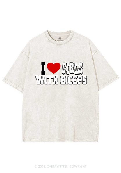 I Love Girls With Biceps Y2K Shirts Washed Tee Cherrykitten