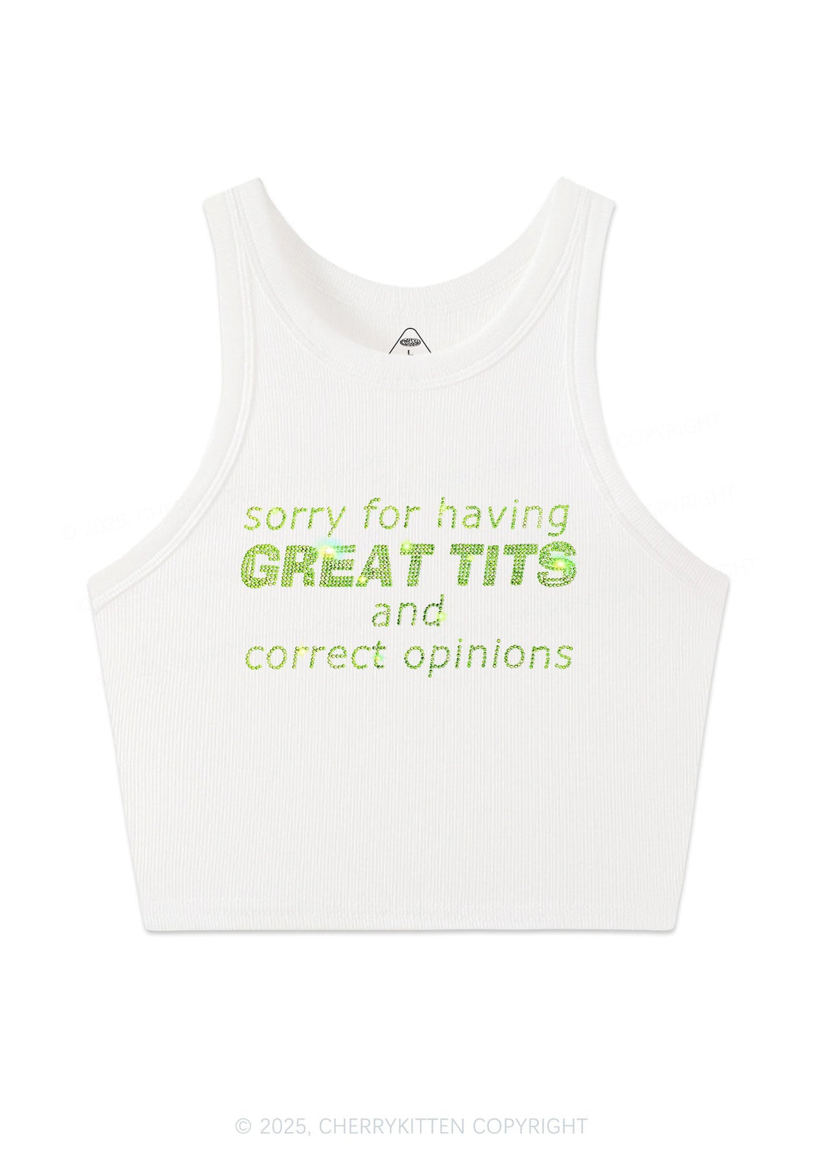 Rhinestone Sorry For Having Correct Opinions Y2K Crop Tank Top Cherrykitten