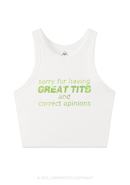Rhinestone Sorry For Having Correct Opinions Y2K Crop Tank Top Cherrykitten