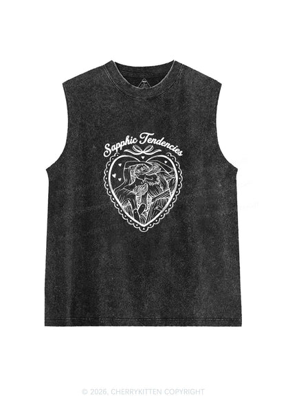 Sapphic Tendencies Art Pride Y2K Washed Muscle Tank Cherrykitten