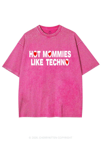 Hot Mommies Like Techno Y2K Shirts Washed Tee Cherrykitten